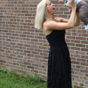 Black strapless midi dress